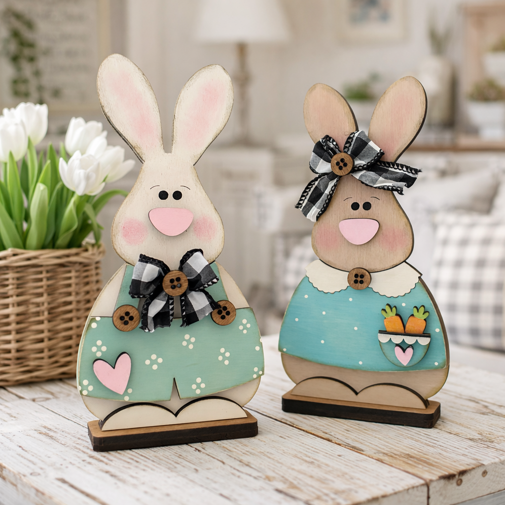 Bunny Couple Shelf Sitters DIY Wood Blanks Kit