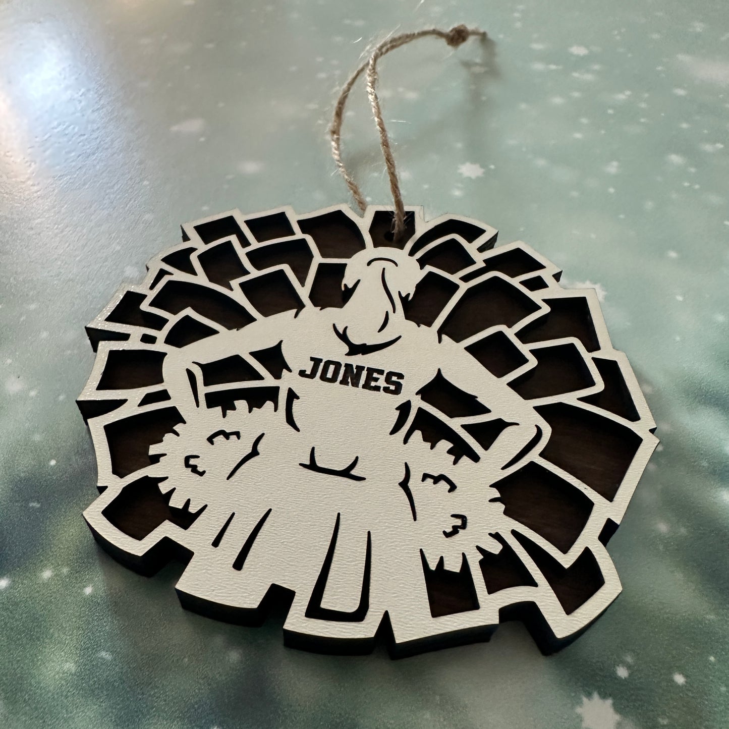 Custom Cheerleader Pom Pom Wood Ornament