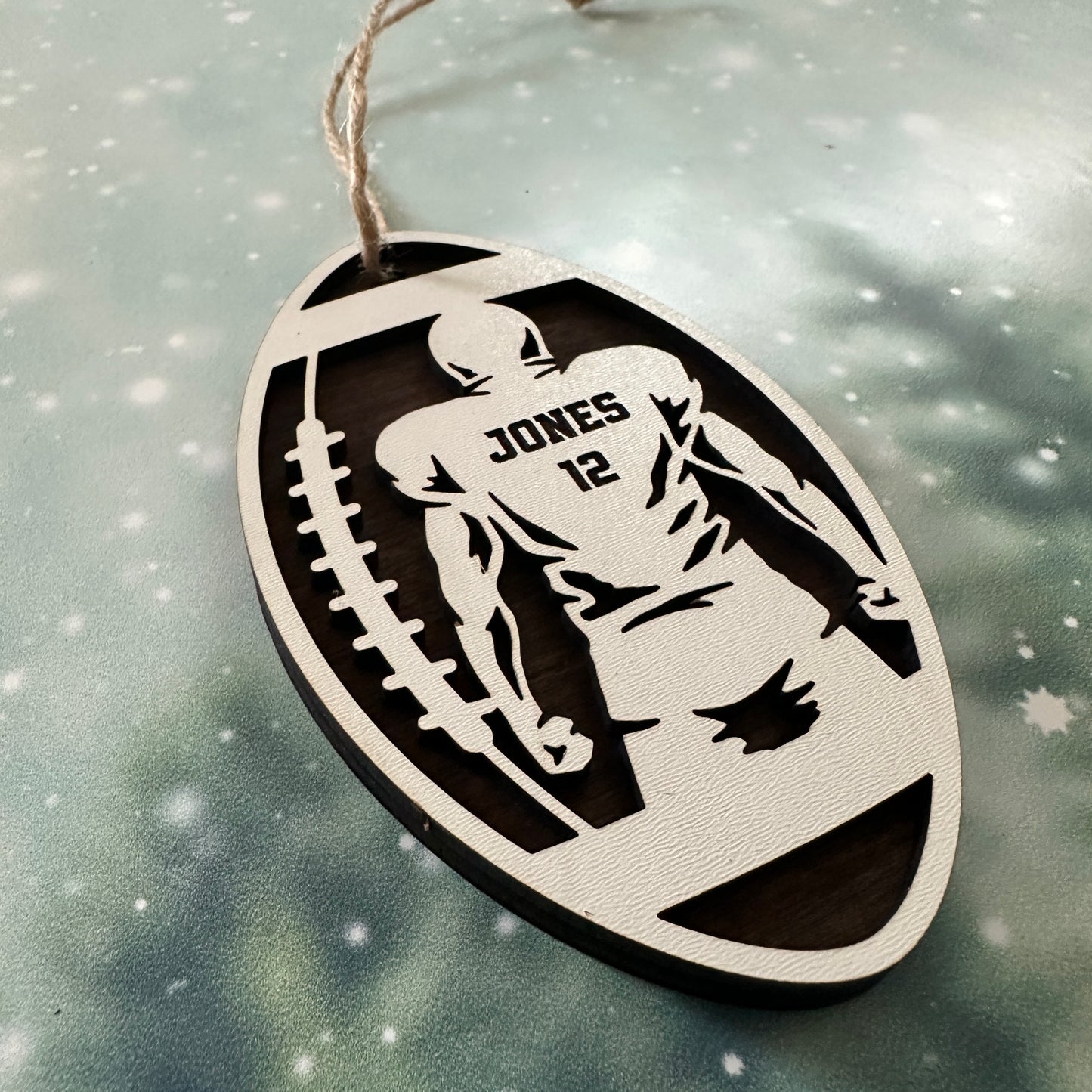 Custom Football Player Wood Ornament Back View