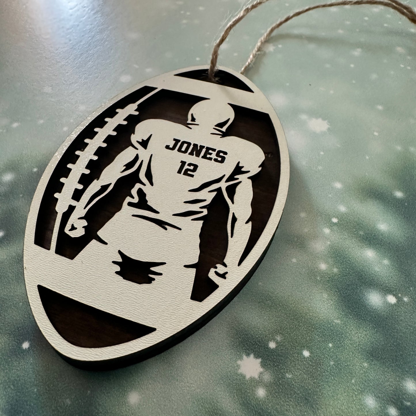 Custom Football Player Wood Ornament Back View
