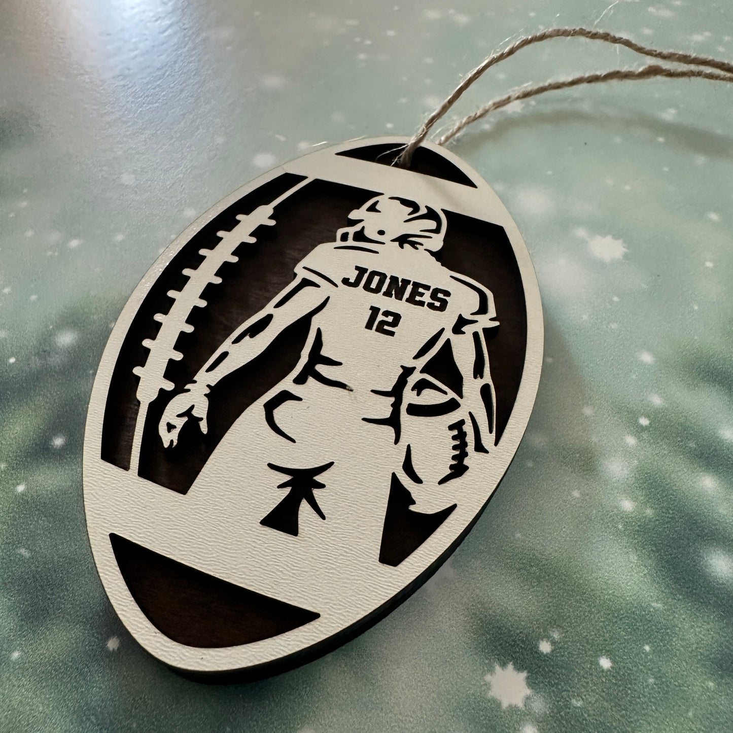 Custom Football Player Wood Ornament Turned Body