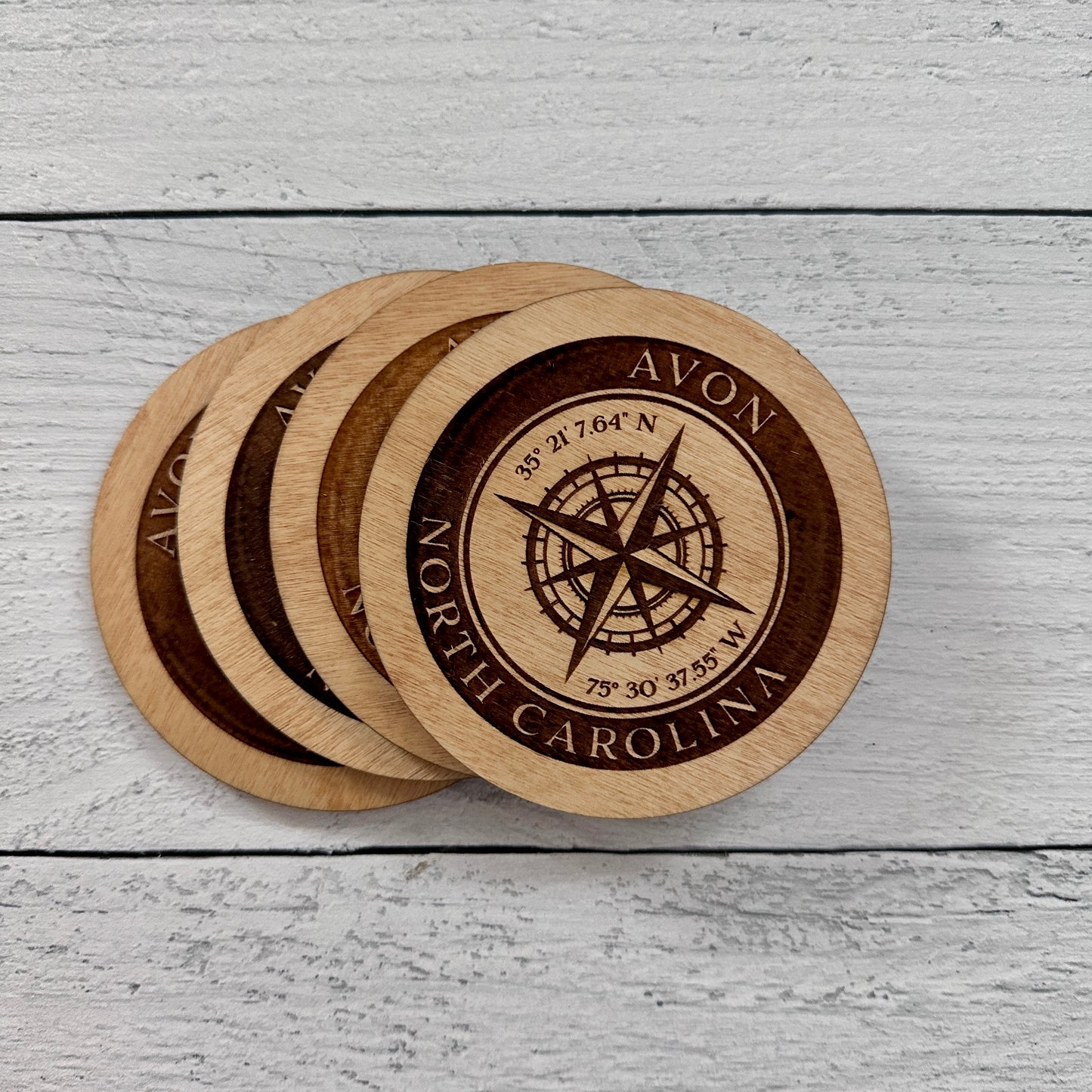 Avon, NC Wood Coaster