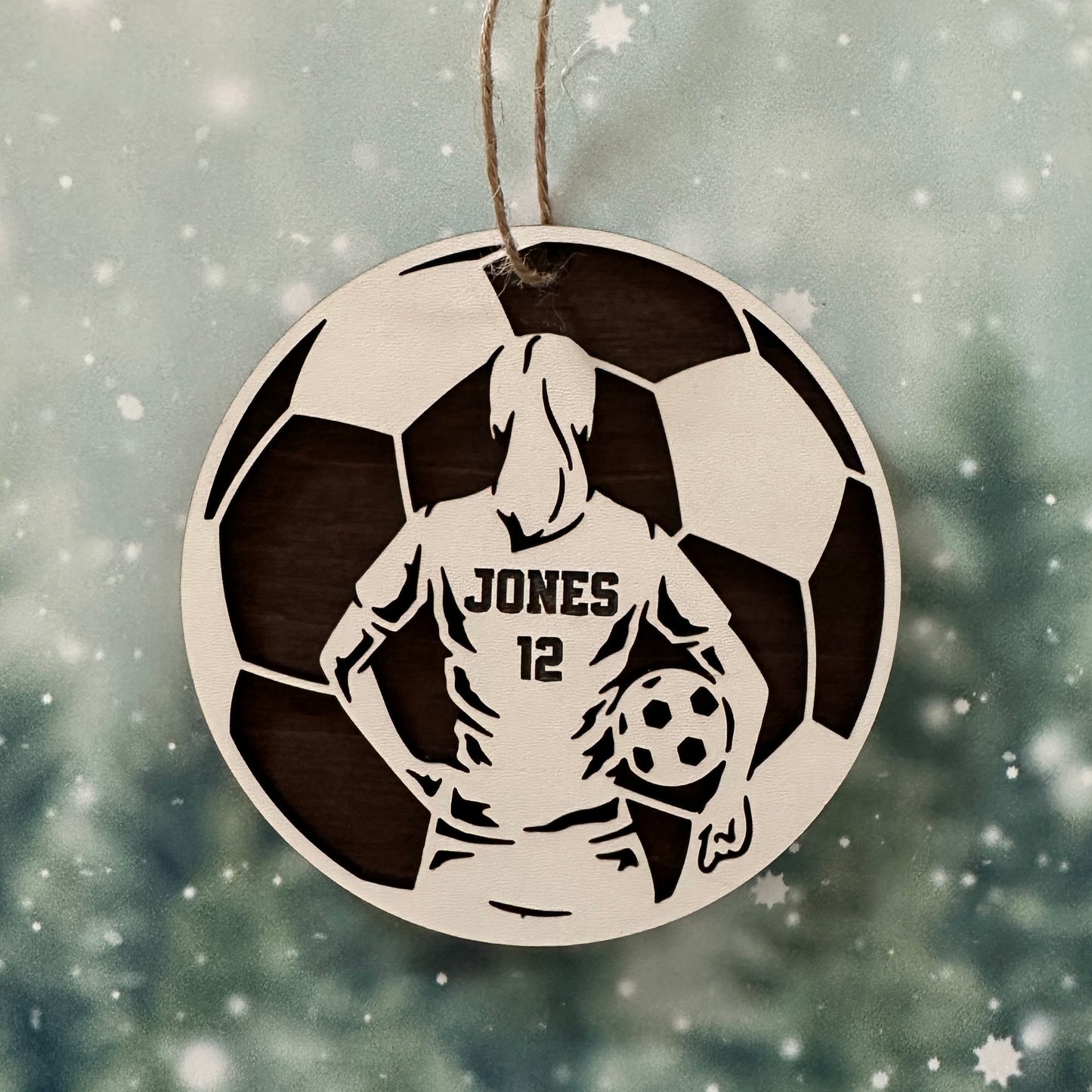 Custom Soccer Player Wood Ornament Female