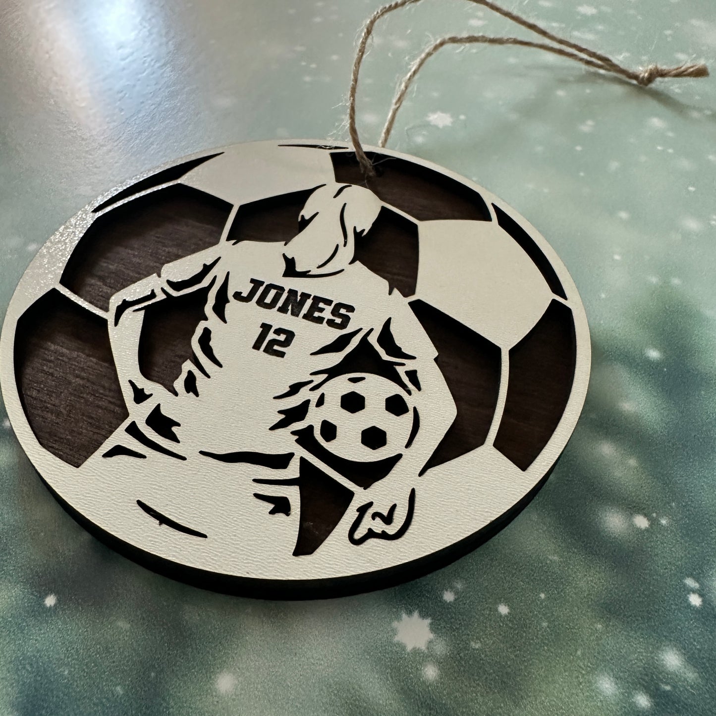 Custom Soccer Player Wood Ornament Female