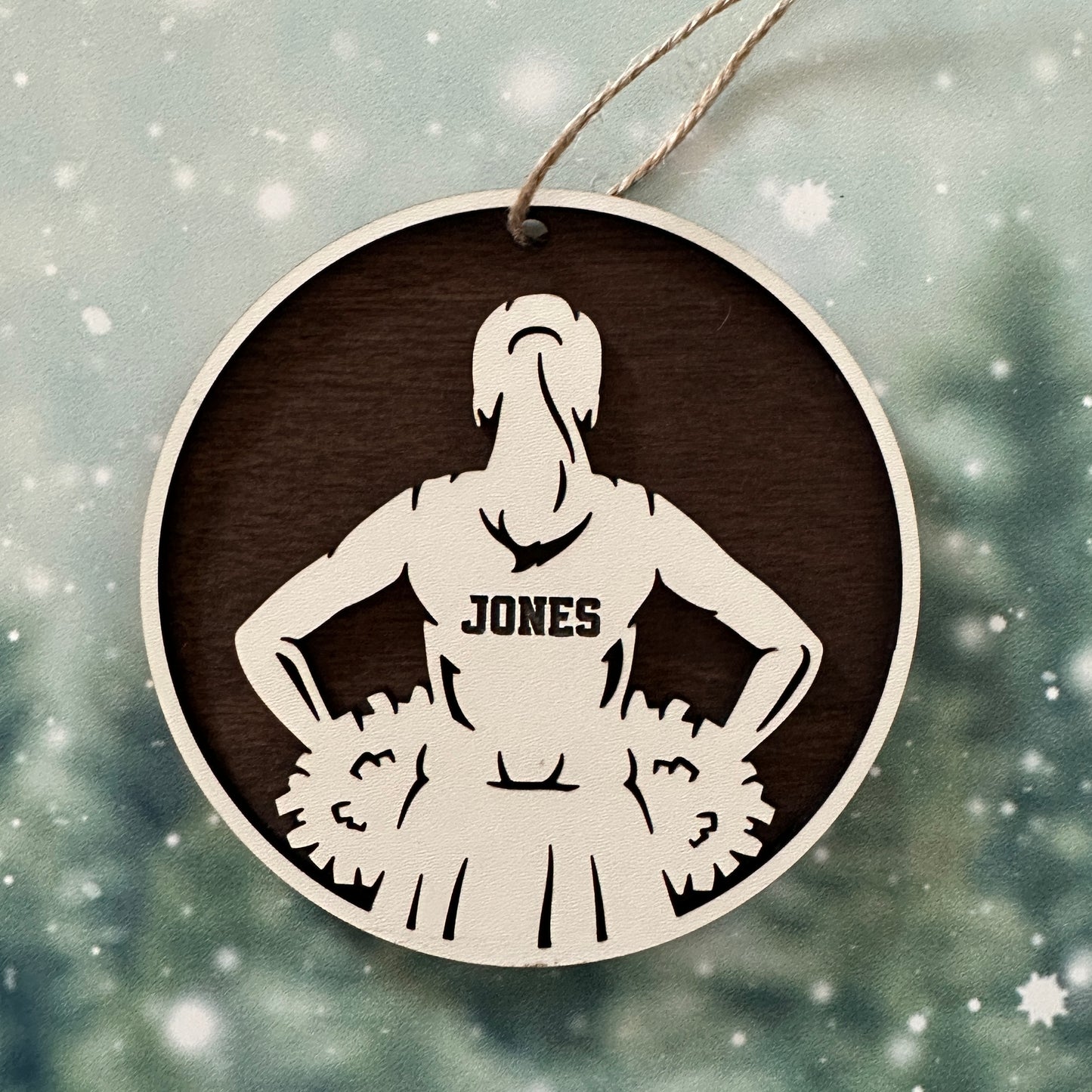 Custom Cheerleader with Pom Poms Wood Ornament