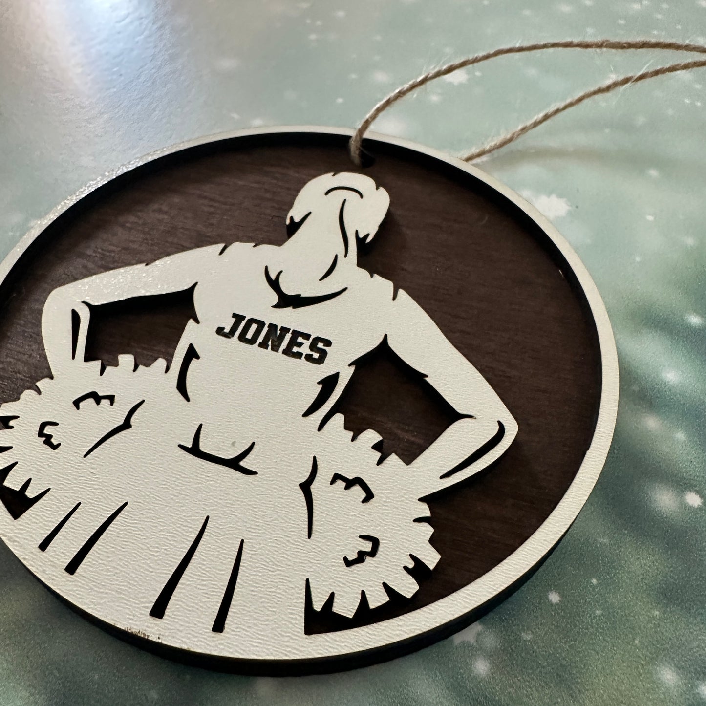 Custom Cheerleader with Pom Poms Wood Ornament