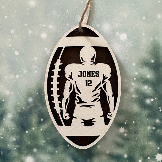 Custom Football Player Wood Ornament Back View
