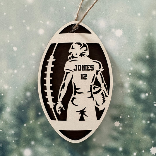 Custom Football Player Wood Ornament Turned Body