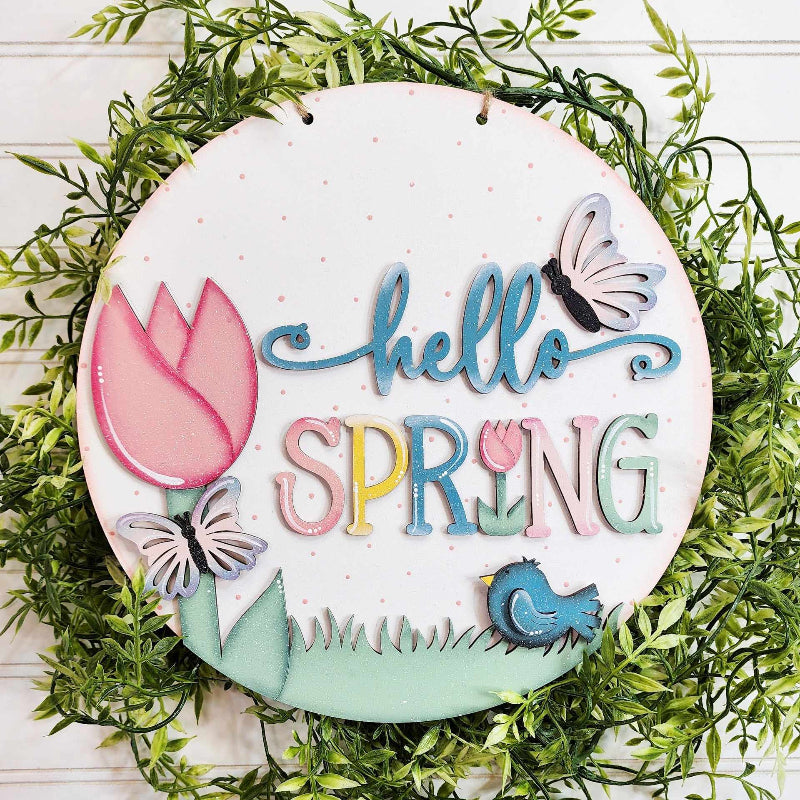 Hello Spring Round Door Hanger DIY Wood Blanks Kit