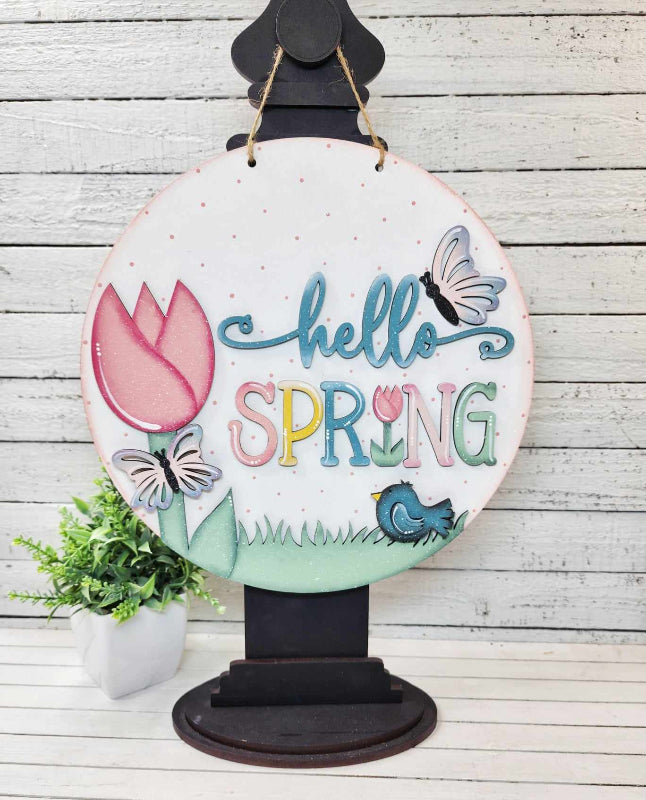 Hello Spring Round Door Hanger DIY Wood Blanks Kit
