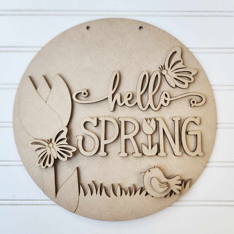 Hello Spring Round Door Hanger DIY Wood Blanks Kit