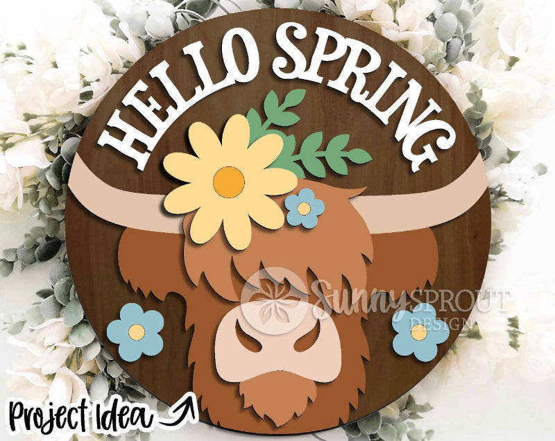 Highland Cow Spring Door Hanger DIY Wood Blanks Kit