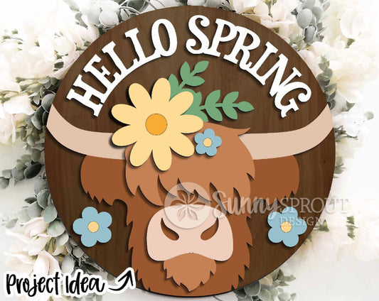 Highland Cow Spring Door Hanger DIY Wood Blanks Kit