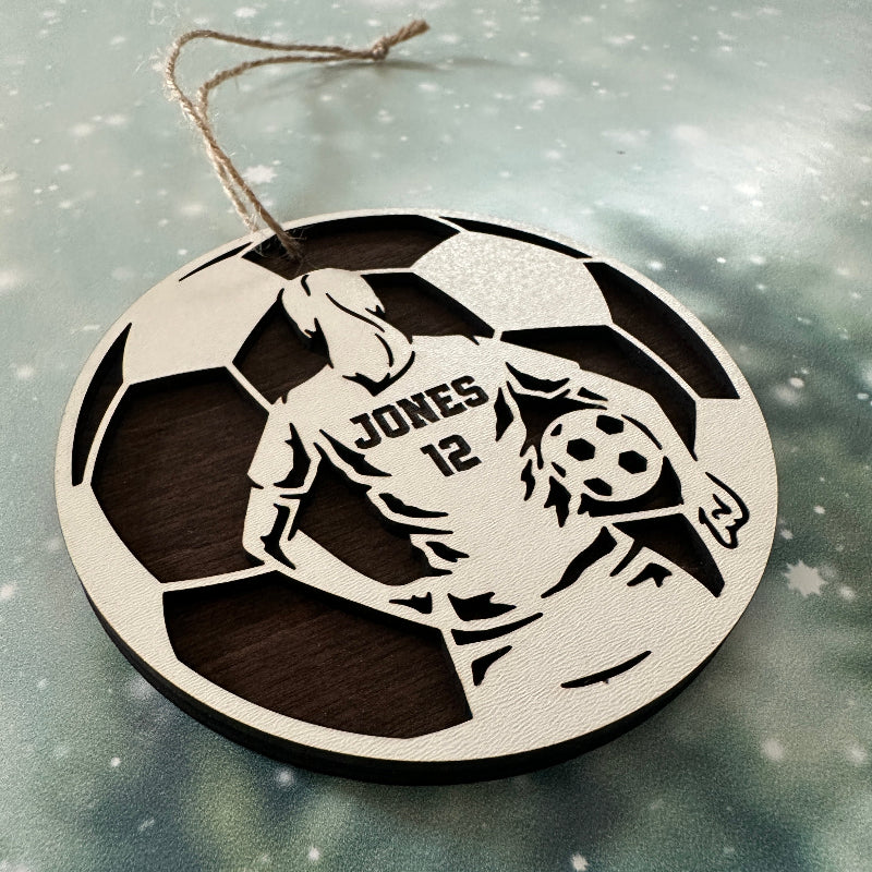 Soccer Player Wood Ornament Female