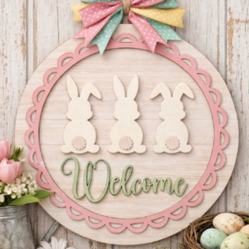 Welcome Bunnies Scalloped Door Hanger DIY Wood Blanks Kit 