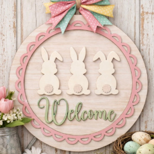 Welcome Bunnies Scalloped Door Hanger DIY Wood Blanks Kit 